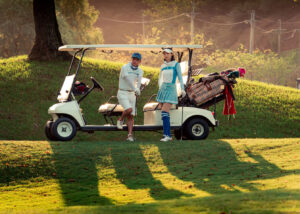 A couple having a golf cart in Austin, Texas