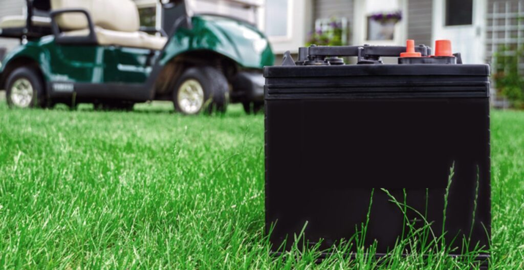 Golf cart battery in Austin near a golf cart